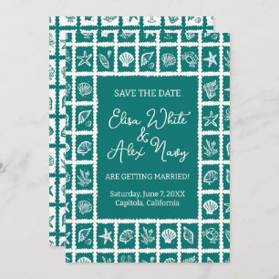 Save The Date Seashell Grid Beach Wedding Code QR PERSONNALISÉ