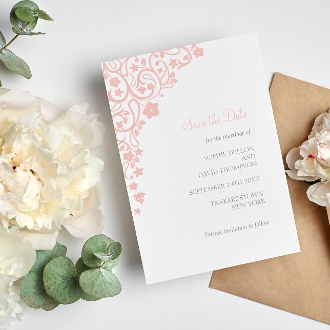 Save The Date Secret Jardin Blush rose Floral Lovebirds Mariage (Créateur téléchargé)