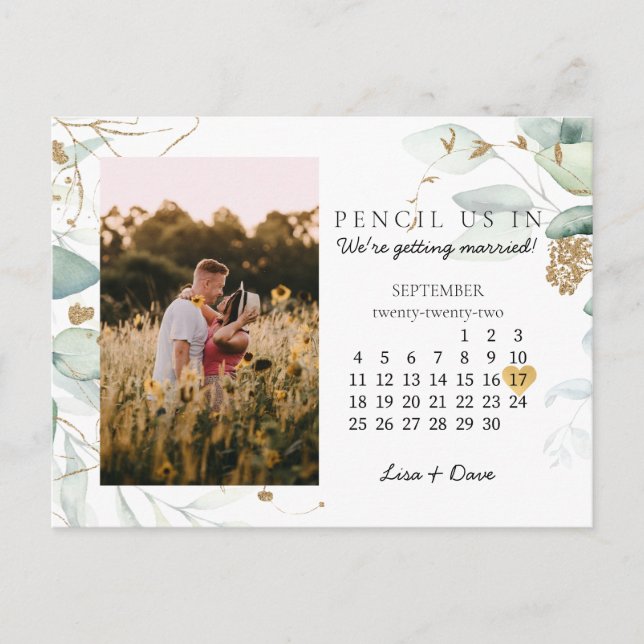 Save the Date Sept 2022 Botanical Elegant Gold P Postcard (Front)