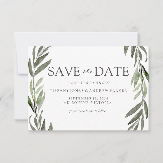 Save The Date Serre De Feuille Moderne Économisez La Date Invita (Devant)