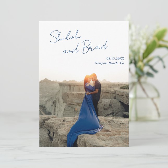 Save The Date Shiloh Marine Bleu Moderne Mariage élégant (Debout devant)