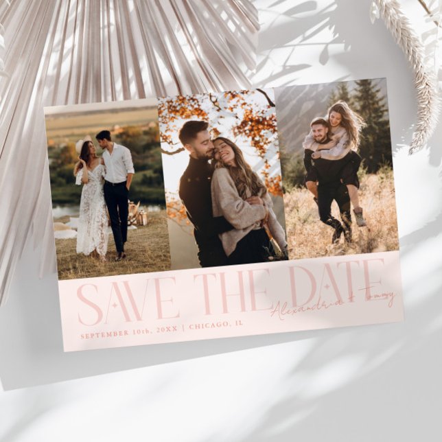 Save The Date Signature Moderne de Couple sur Fond Pêche avec Mu (Créateur téléchargé)