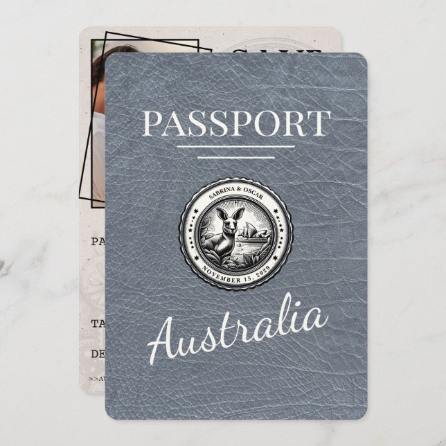 Save The Date Silver Australia Passport Enregistrer La Date (Devant / Derrière)