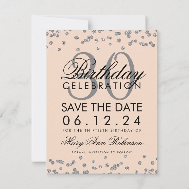 Save The Date Silver Blush Pink Enregistrer la date Anniversaire (Devant)