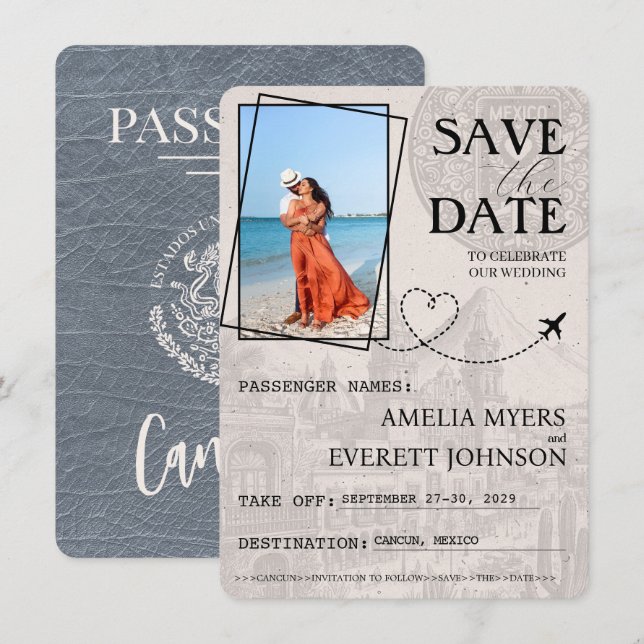 Save The Date Silver Cancun Passport Enregistrer La Date (Devant / Derrière)