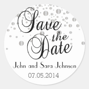 Save the Date   Silver Dots  Personalize Classic Round Sticker