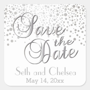 Save the Date Silver Dots   Personalize Square Sticker