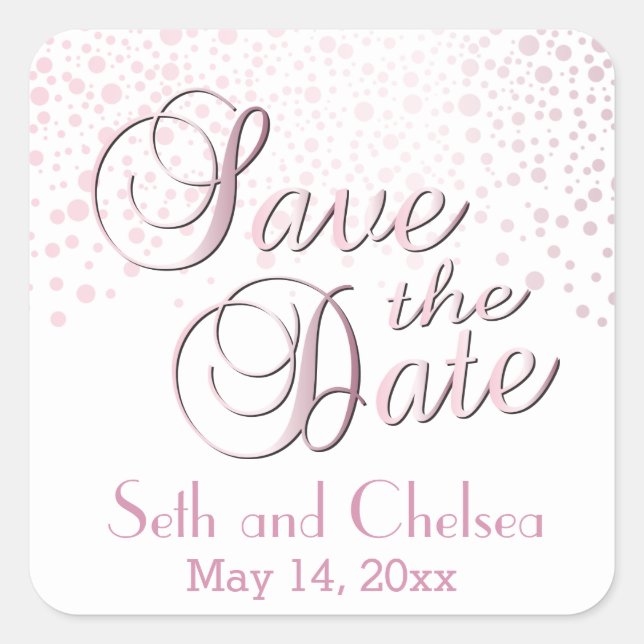 Save the Date Silver Dots | Personalize Square Sticker (Front)