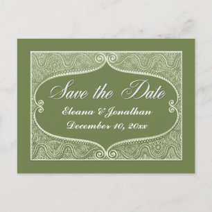 Save the Date Silver filigree jade,sage Announcement Postcard