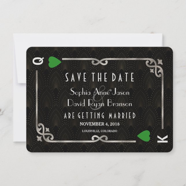 Save The Date Silver Forest Green Casino Las Vegas Poker Mariage (Devant)
