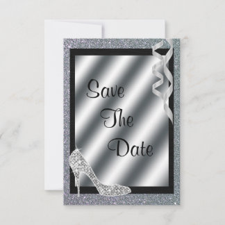 Save The Date Silver Glittery Stiletto & Streamers 55e anniversa