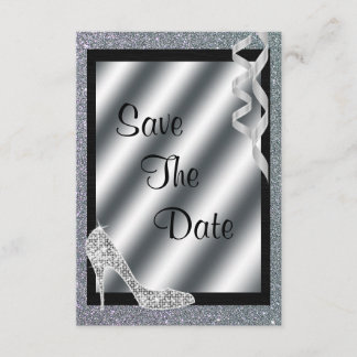 Save The Date Silver Glittery Stiletto & Streamers 70e anniversa