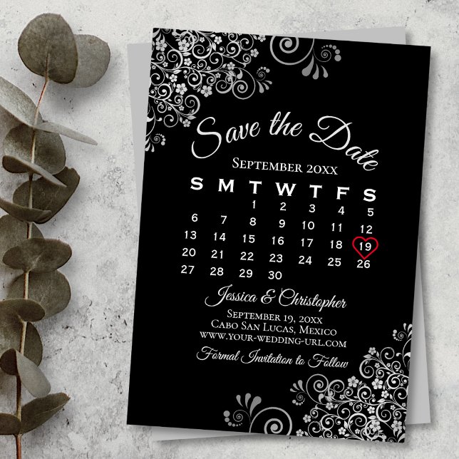 Save The Date Silver Grey Noir Simple Élégant Calendrier de mari (Créateur téléchargé)