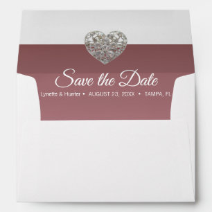 Save the Date - Silver Heart Brooch - Rose Envelope