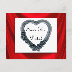 Save The Date Silver Heart & Red Satin Postcards