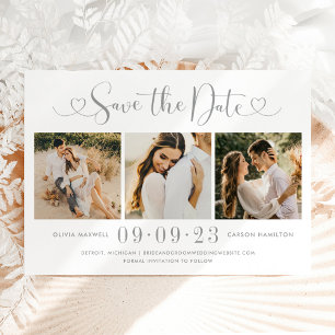 Save The Date Silver Heart Script 3 Photo Mariage Collage