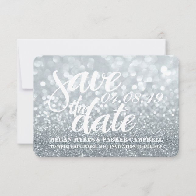 Save the Date | Silver Lit Glitter Fab II (Front)