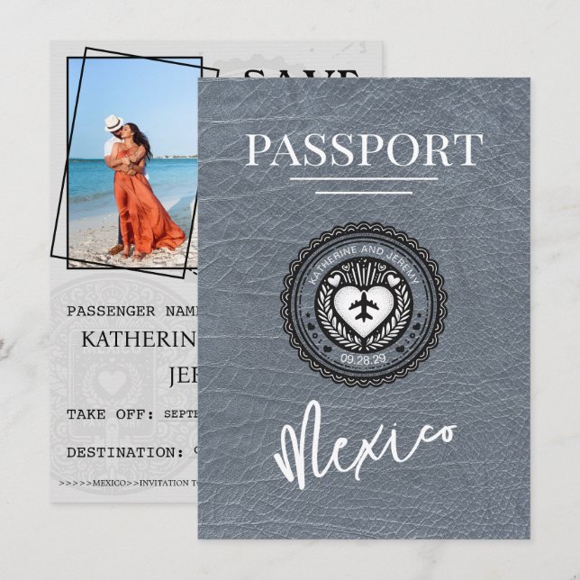 Save The Date Silver Mexico Passeport Enregistrer La Date (Devant / Derrière)