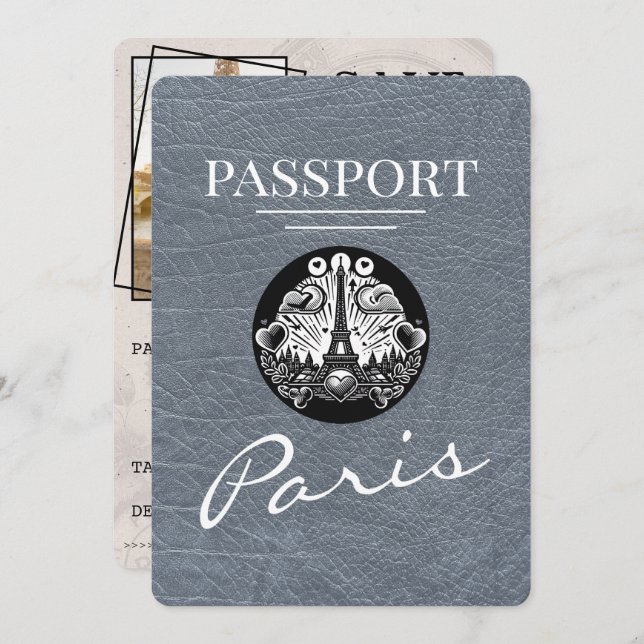 Save The Date Silver Paris Passport Enregistrer La Date (Devant / Derrière)