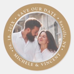 Save The Date Silver Photo Classic Round Sticker