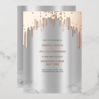 Save The Date Silver Pink Glitter Drips Foil Cards