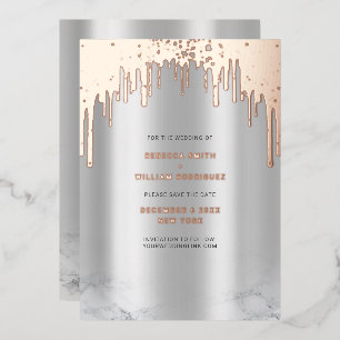 Save The Date Silver Pink Glitter Drips Foil Cards