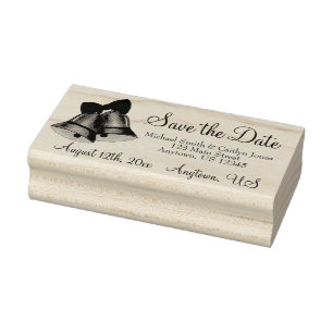 Save the Date Silver Wedding Bells Personalized Rubber Stamp