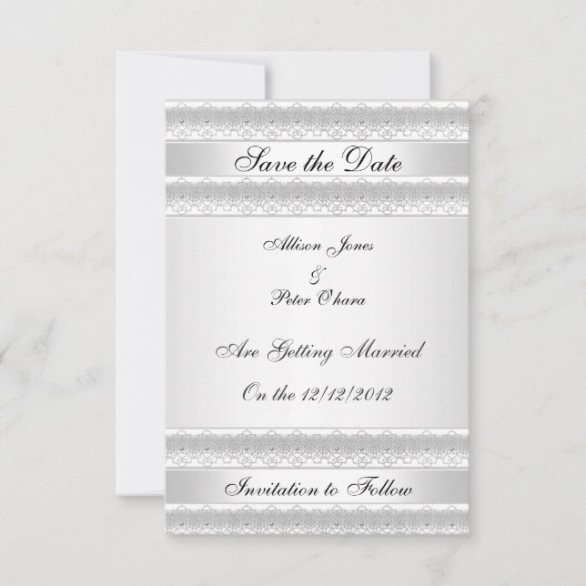 Save the Date Silver White Invitation (Front)