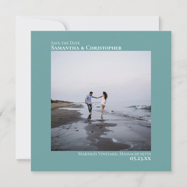Save The Date Simple Artsy Minimal Carré photo Mariage Turquoise (Devant)