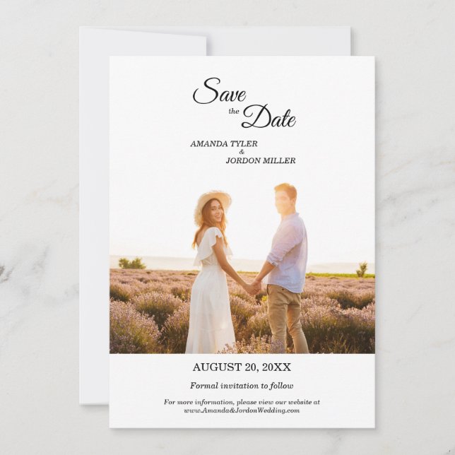 Save The Date Simple Black Calligraphy Frame Photo Enregistrer L (Devant)
