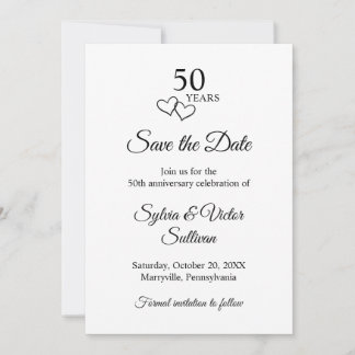 Save The Date Simple Black & White 50th Wedding Anniversary