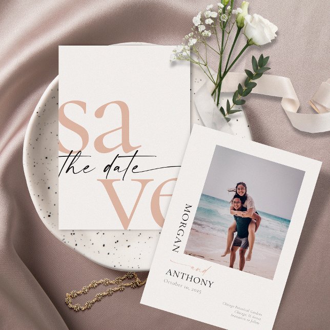 Save The Date Simple Blush et Noir Photo Enregistrer la Date (Créateur téléchargé)