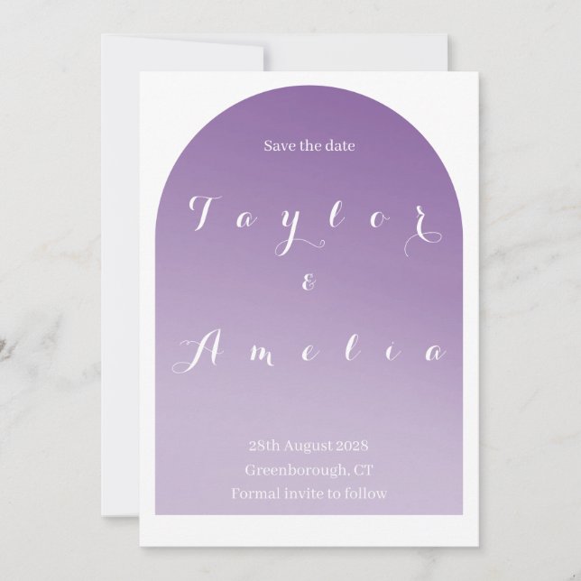 Save the Date Simple Boho Arch Purple Lilac (Front)