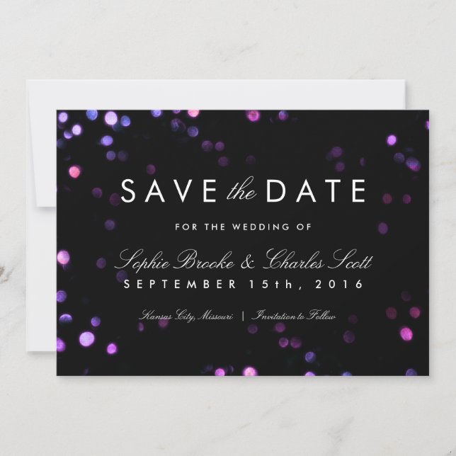 Save The Date Simple Bokeh Glam noir & rose Enregistrer la date (Devant)