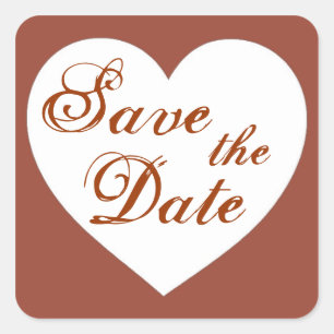 Save the date simple brown white heart stickers