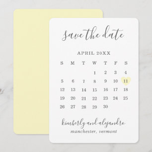 Save The Date Simple Calendrier de Coeur Jaune Pastel Mariage