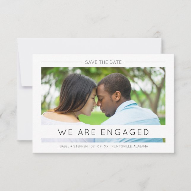 Save The Date Simple Chic Modern Typography Script Photo Couple (Devant)
