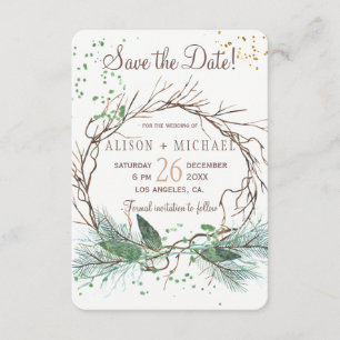 Save The Date Simple chic rustique couronne d'hiver enregistrer