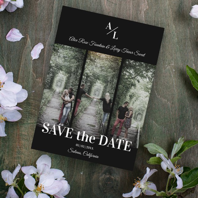 Save The Date Simple Classic 3 Photos Collage Engagé Couple (Créateur téléchargé)