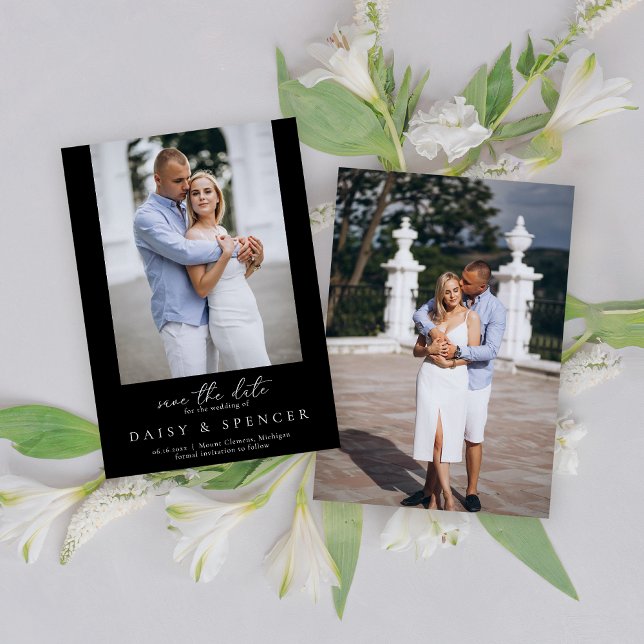 Save The Date Simple classique noir moderne Mariage photo (Créateur téléchargé)