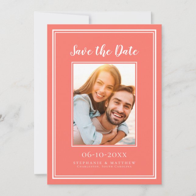 Save The Date Simple Coral Mariage photo Fiançailles moderne (Devant)