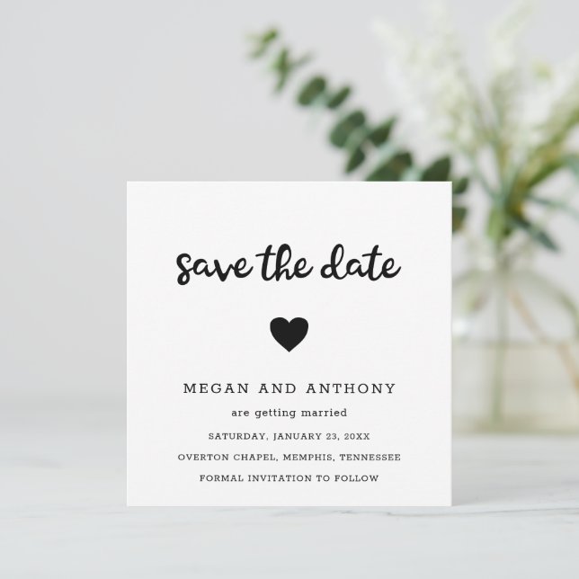 Save The Date Simple Cute Heart Photo Mariage moderne (Debout devant)