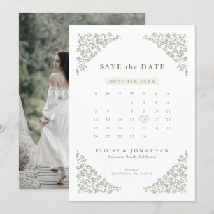 Save The Date Simple Delicate Floral Timeless Sage Green Photo
