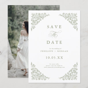 Save The Date Simple Delicate Floral Timeless Sage Green Photo