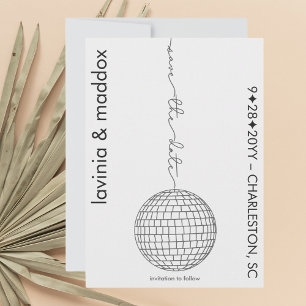 Save The Date Simple Disco Ball noir et blanc QR Code Mariage