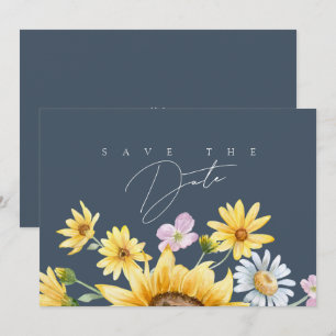 Save The Date Simple Économiser Mariage Floral Tournesol Bleu Ro