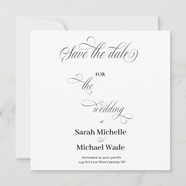 Save The Date Simple Écriture Calligraphique Éléments de Mariage (Devant)