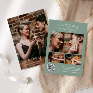 Save The Date Simple élégance moderne Sage vert QR Code photo