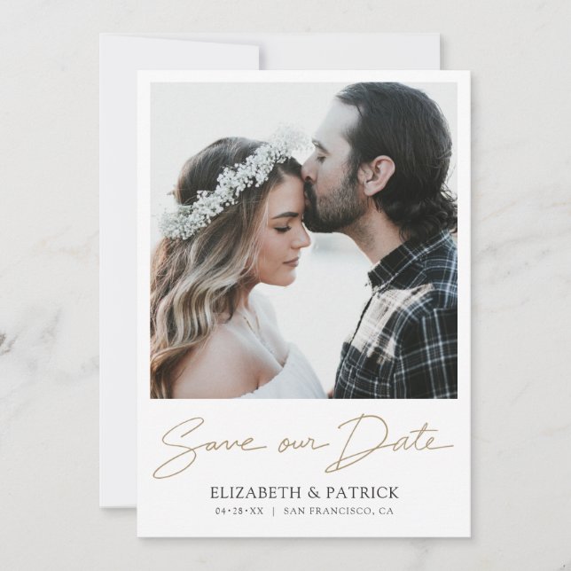 Save The Date Simple Elegant Design Gold Script Photo (Devant)