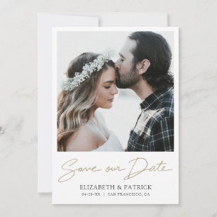 Save The Date Simple Elegant Design Gold Script Photo